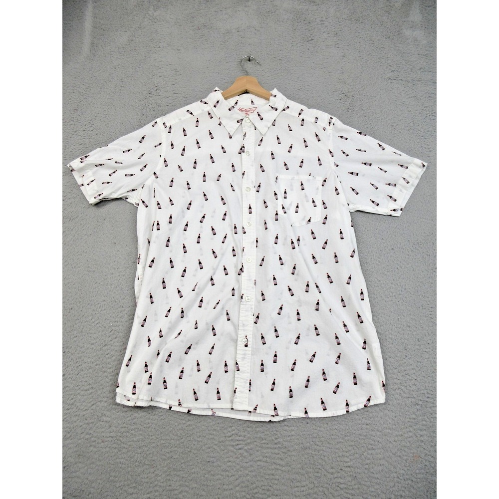 Budweiser‎ Shirt Mens 2XL White Beer Bottle Print Short Sleeve Button Front